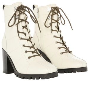 NEW PAIGE Christie Lace Up Heel Combat Boots White Sz 9.5